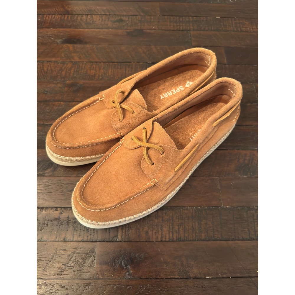 Sperry Top-Sider AO Resort 1-Eye Tan Suede Espadrille Boat Shoes Mens 10
